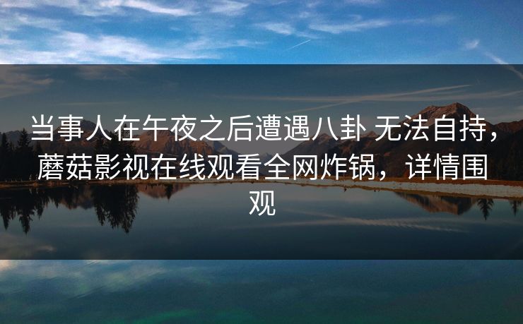 当事人在午夜之后遭遇八卦 无法自持，蘑菇影视在线观看全网炸锅，详情围观